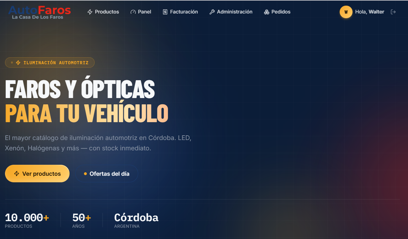 Captura de la tienda online de Autofaros desarrollada por Grupo WAB