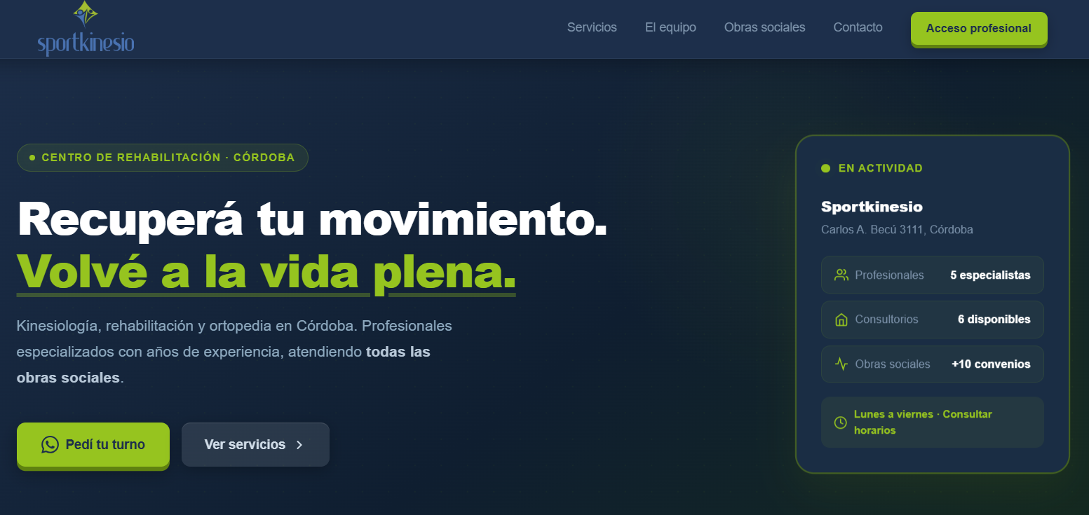 Captura del sistema de turnos Sportkinesio desarrollado por Grupo WAB